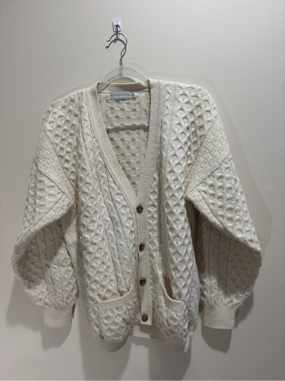 Women's Cream Cable Knit Button-Front Cardigan